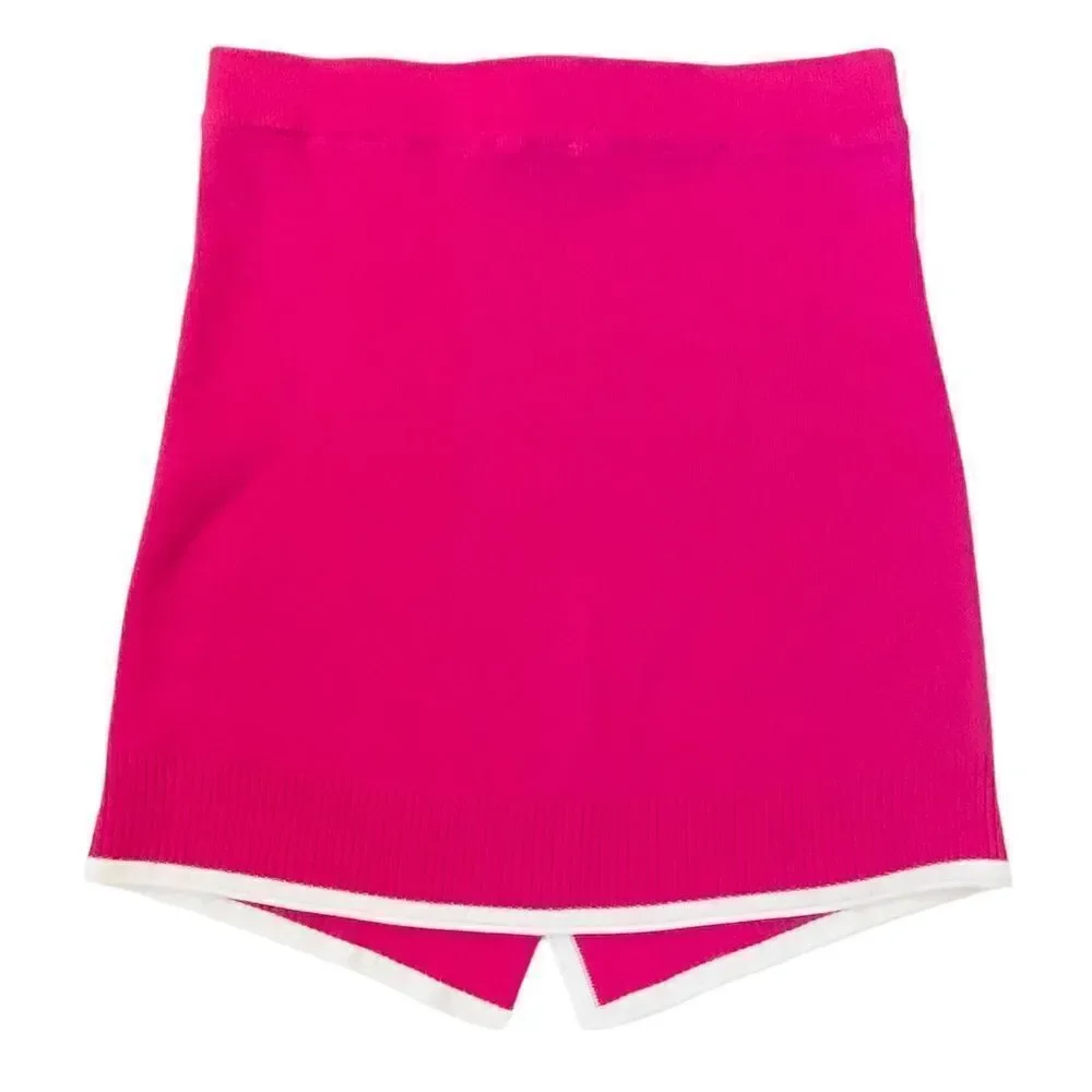 Nichole Lynel Sydney Hot Pink Contrast Trim Asymmetrical Knit Mini Skirt Sz M